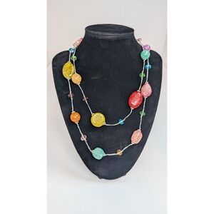 Glass Bead Necklace Extra Long Multicolored Sparkly Colorful  36" Can be doubled